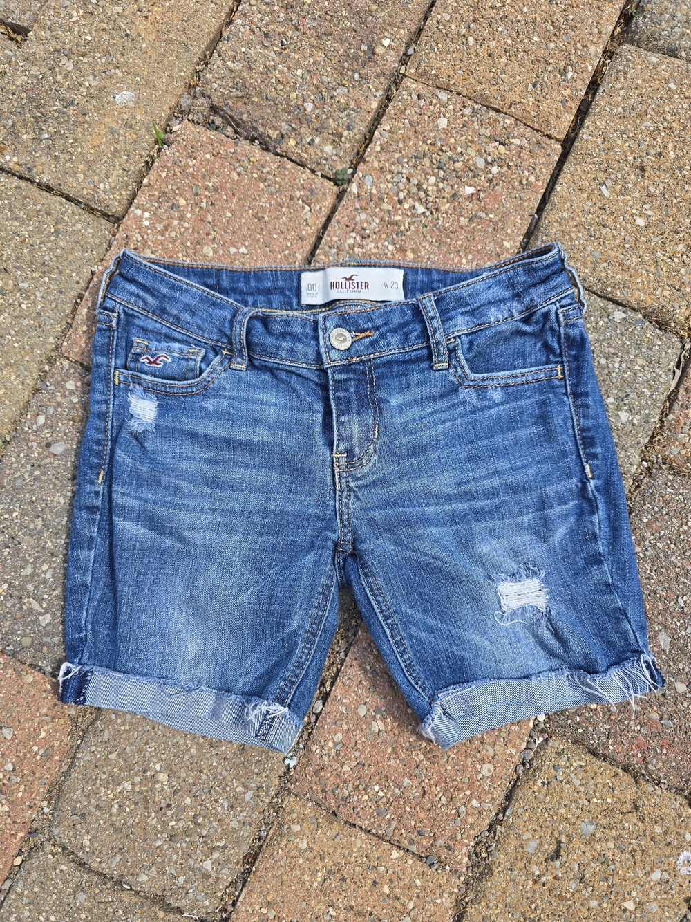 Hollister Women's Distressed Denim Shorts - Blue